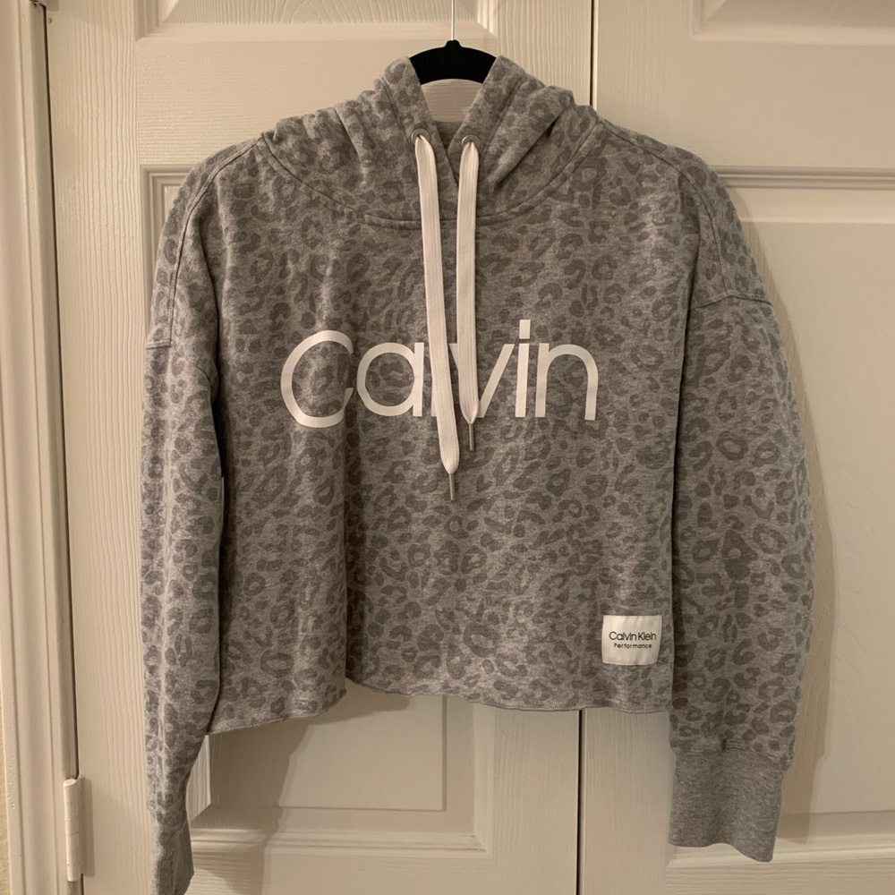 Calvin Klein grey animal print cropped hoodie.